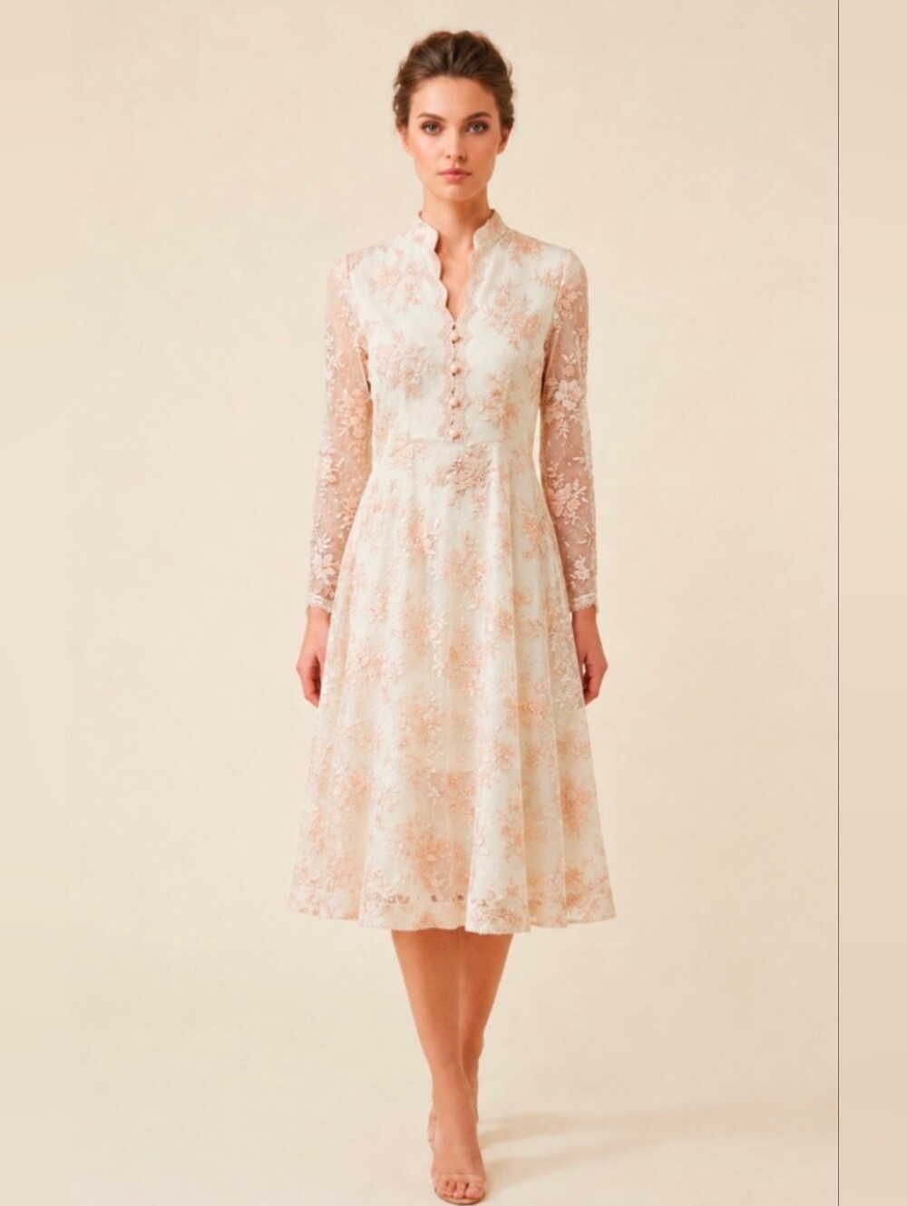 Vintage Handmade Short Lace Wedding Dress With Beading & Crystals Size S Ivory - Picture 1 of 17
